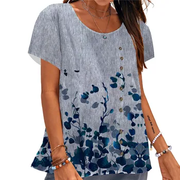 Женская футболка CLOOCL с рисунком листьев, футболки с 3D-принтом, пуговицы, свободная женская летняя одежда с коротким рукавом в повседневном стиле