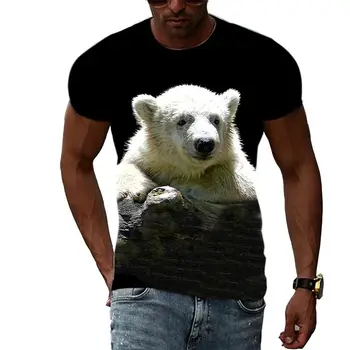 Летняя мужская футболка Cute Fun Polar Bear с 3D-принтом, модная индивидуальность, повседневный повседневный плюс размер, O-образный вырез, короткий рукав