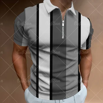 Модная мужская деловая рубашка-поло на молнии с вертикальным дизайном, летняя футболка с короткими рукавами, повседневный и удобный топ большого размера