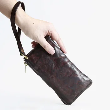Мужская кожаная сумка для переноски из воловьей кожи в стиле ретро AETOO, выстиранная в стиле ретро, высококачественная сумка для переноски на молнии
