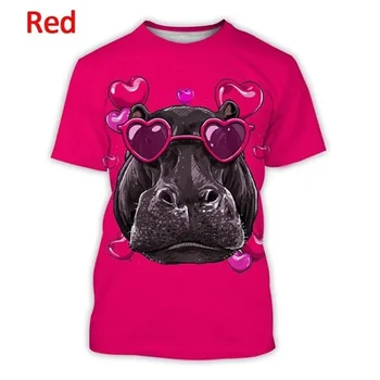 Новая забавная футболка с изображением животного Бегемота для мужчин 2023, летняя футболка с 3D принтом и коротким рукавом для женщин, модная одежда Harajuku, топ