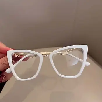Печатные металлические очки в оправе Компьютерные очки Кошачий глаз Очки с защитой от синего света Женские очки в оправе с защитой от радиации