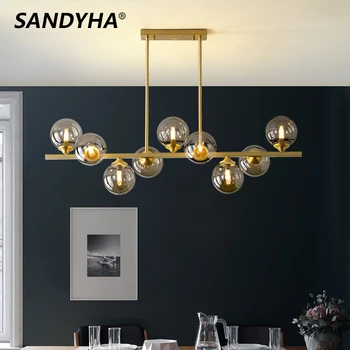 Подвесной светильник SANDYHA, полностью Медно-золотой Домашний стеклянный шар, абажур, светодиодная лампа для гостиной, декор столовой, Подвесная люстра, светильник