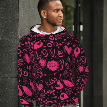 Свободные толстовки Love With Heart Для мужчин, уличная одежда с художественным принтом, пуловер с капюшоном, осенние эстетические графические толстовки, большие размеры 3XL 4XL